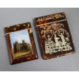 Two Victorian tortoiseshell card cases, one inlaid in ivory with Chinese figures, the other with a