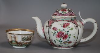 A Chinese famille rose teabowl, Yongzheng period and a small size 18th century Chinese teapot, ex