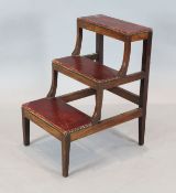 A set of Sheraton period mahogany framed library steps, c.1795, the triple treads covered in red