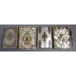 Four 19th century mother-of pearl veneered card cases, three metal mounted largest 10 x 8cm