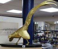 A gilt metal pheasant on marble base height 54cm