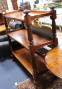 A Victorian mahogany rectangular three tier buffet, on reeded and turned supports and similar legs