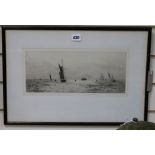 William Lionel Wyllie, etching, 'Fairway to Portsmouth Harbour', signed in pencil, 15 x 35cm