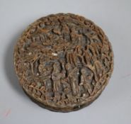 A 19th century carved Chinese tortoiseshell box diameter 8cm