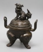 A Japanese bronze signed lidded censer height 26cm