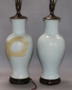 A pair of Chinese celadon glazed baluster table lamps height 73cmex Congelow House