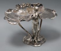 A WMF Art Nouveau silver-plated visiting card tray, in the form of lily leaves supported by a