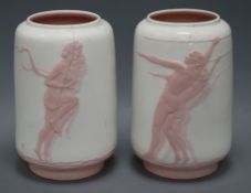 A pair of Art Deco Minton pate sur pate prototype vases, incised marks 'Modelled by R. Bradbury,