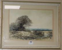 Bill Toop, ink and watercolour, 'Winter above Oldstock', signed and dated 1980, 34 x 49cm