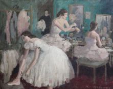 E. Jowett Edwardsoil on canvasBallet dancers dressing roomsigned48 x 60cm