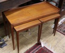 A Danish teak three quarter gallery coffee table and two small table inserts W.80cmex Congelow