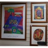 Sylvia Edwards, 3 coloured prints: 'Royal party'. 'Steps to 2000', signed, and 'Labrynth medallion',