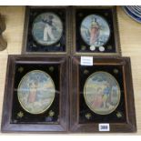 Two pairs of Regency eglomise framed prints, largest overall 25 x 20cm (a.f.)ex Congelow House