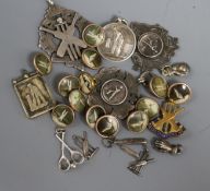 Twenty five assorted cricket related items including silver medallions, white metal charms, silver