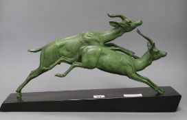 An Art Deco model of antelope, signed Plagnet length 51cm