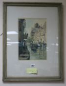 James McBey (1883-1959), ink and watercolour, Dordrecht canal scene, signed and dated 1913, 31 x