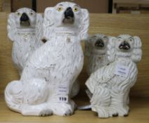 Two pairs of Staffordshire pottery King Charles Spaniels tallest 35cm (a.f.)ex Congelow House