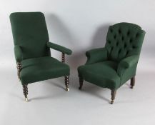 A Victorian mahogany armchair, attributed to Morris & Co. with bobbin turned arm supports and