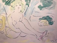 Vertalimited edition colour printSeated female nude and dogindistinctly signed and inscribed edition