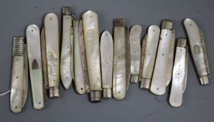 A collection of twelve 19th century and later silver and mother of pearl fruit knives and one