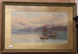 A. Netherwood, watercolour, Swiss lake scene, signed, 44 x 79cm