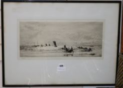 William Lionel Wyllie, etching, 'Yorkshire Cobles', signed in pencil, 21 x 49cm