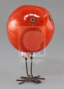 A Vistosi Pulcini glass bird, designed by Alessandro Pianon, the hand blown spherical orange glass