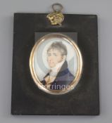 Early 19th century English Schooloil on ivoryMiniature portrait of Colonel R. Ball, died c.18502.5 x