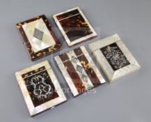 Five Victorian tortoiseshell and mother-of-pearl inlaid card cases, with geometric or foliate