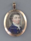 English School c.1790oil on ivoryMiniature portrait of a gentleman wearing a blue coat1.25 x 1in.