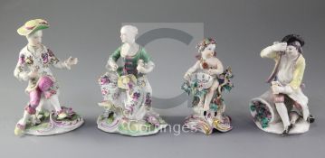 A pair of Derby 'Pale Family' figures of a seated gentleman and a lady, c.1755-58 and two Bow