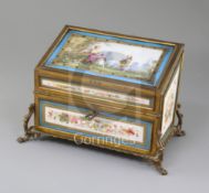 A 19th century French ormolu mounted Sevres style porcelain stationery casket, decorated with a