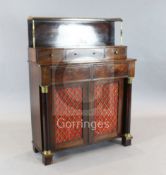 A Regency rosewood chiffonier, the raised superstructure with three drawers over two further drawers