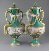 Antonin Boullemier for Minton - an important pair of Sevres style vases and covers, c.1871, each