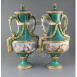 Antonin Boullemier for Minton - an important pair of Sevres style vases and covers, c.1871, each