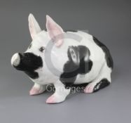 A large Wemyss pottery model of a pig, 20th century, the pig with black mottled markings, painted