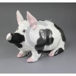 A large Wemyss pottery model of a pig, 20th century, the pig with black mottled markings, painted