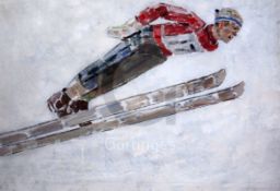 Grigory Andrevitch Shpoinko (1926-2007)oil on cardSki jumper18 x 26in.