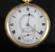 A George V 18ct gold keyless lever pocket watch by Mappin & Webb, with Roman dial, subsidiary