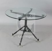 A Norman Foster for Tecno 'Nomos' circular glass top table, Diam. 2ft 11.5in. H.2ft 3in.