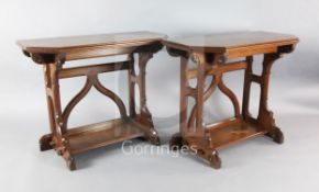 Attributed to A.W.N. Pugin. A pair of mid 19th century Reformed Gothic oak serving tables,