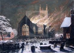 Joseph Nash (1808-1878)watercolourCroydon Church on fire, 3rd Jan 1867Fine Art Society label