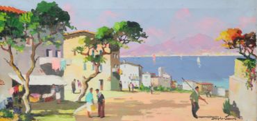 Cecil Rochfort D'Oyly John (1906-1993) oil on canvas. Mediterreanean coastal town