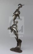 James Osborne (1940-1992). A bronze group of children riding dolphins, signed and dated 11/2000,