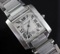 A gentleman's stainless steel Cartier Tank Francais automatic wrist watch, model no. 2302, the