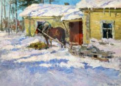 Leonid Vaishlya (b.1922)oil on boardWinter villagesigned and dated 196419 x 26.75in.