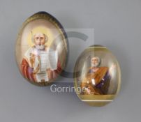 Two Russian porcelain Easter eggs, late 19th/early 20th century, the first possibly Imperial Factory