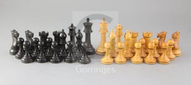 Possibly Ayres NOT Jaques & Sons, London. A Staunton pattern boxwood and ebony chess set