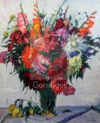 Vasily Serov (1941-)oil on canvasStill life of flowers in a glass vasesigned40 x 33.5in., unframed