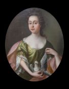 Attributed to Mary Beale (1633-1699) oil on canvas, Portrait of a young lady holding a bird